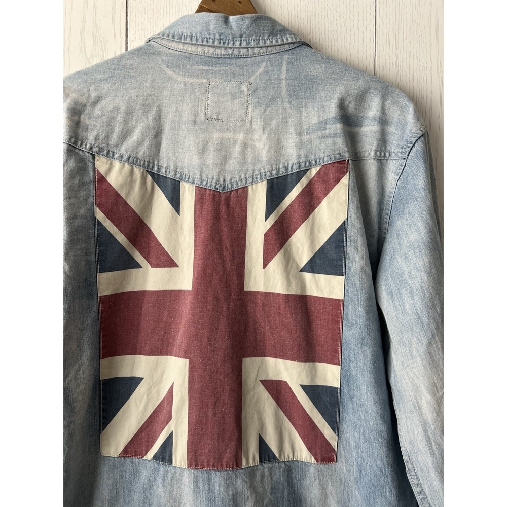 Rolling Stones Riff Stars Union Jack Denim Pearl Snap Western Shirt Start Me Up - Picture 7 of 16